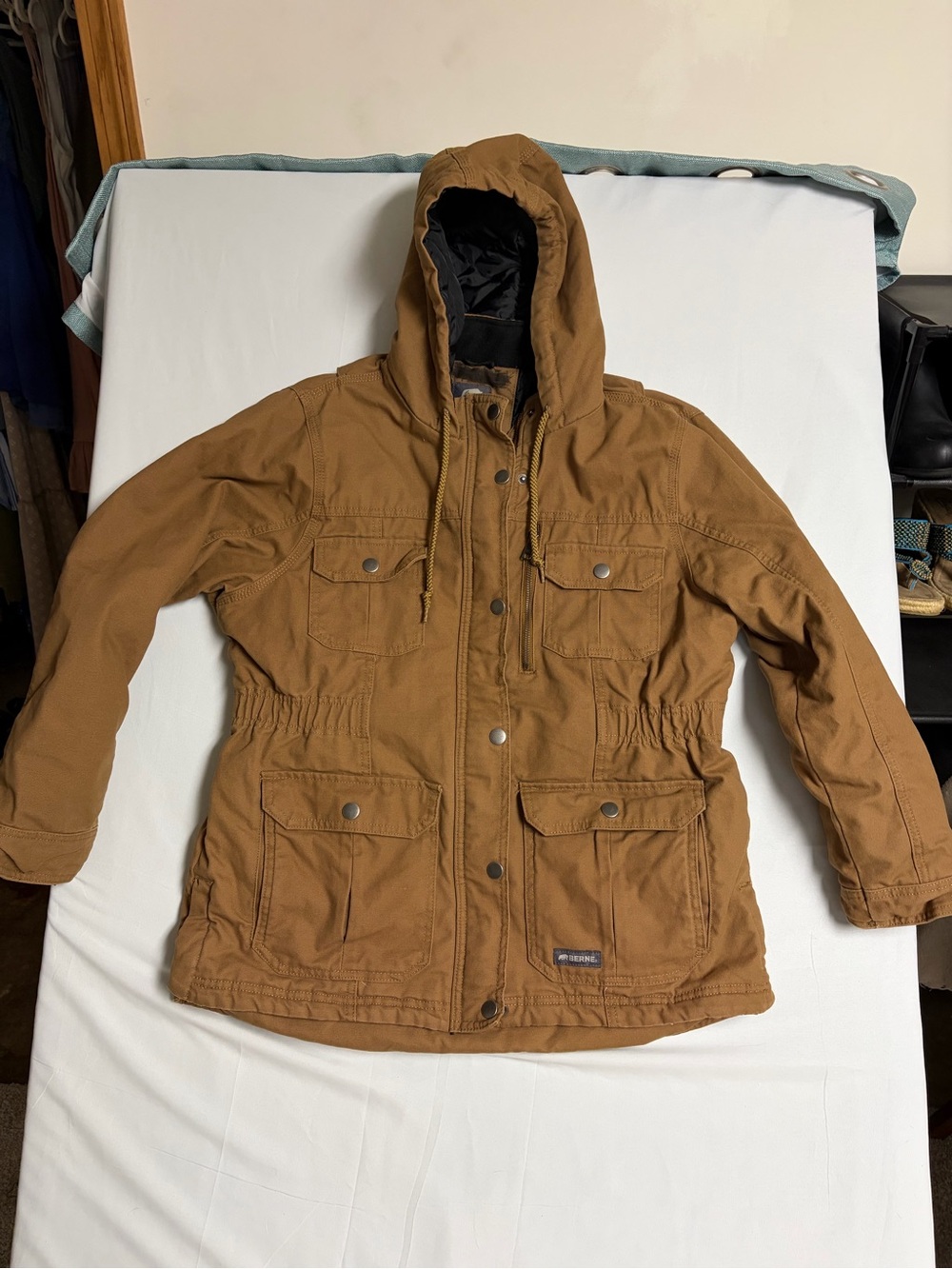 Women's Hooded Field Jacket in Caramel Brown by